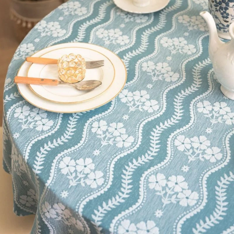 Nappe Jacquard Ronde 180 cm Bleu