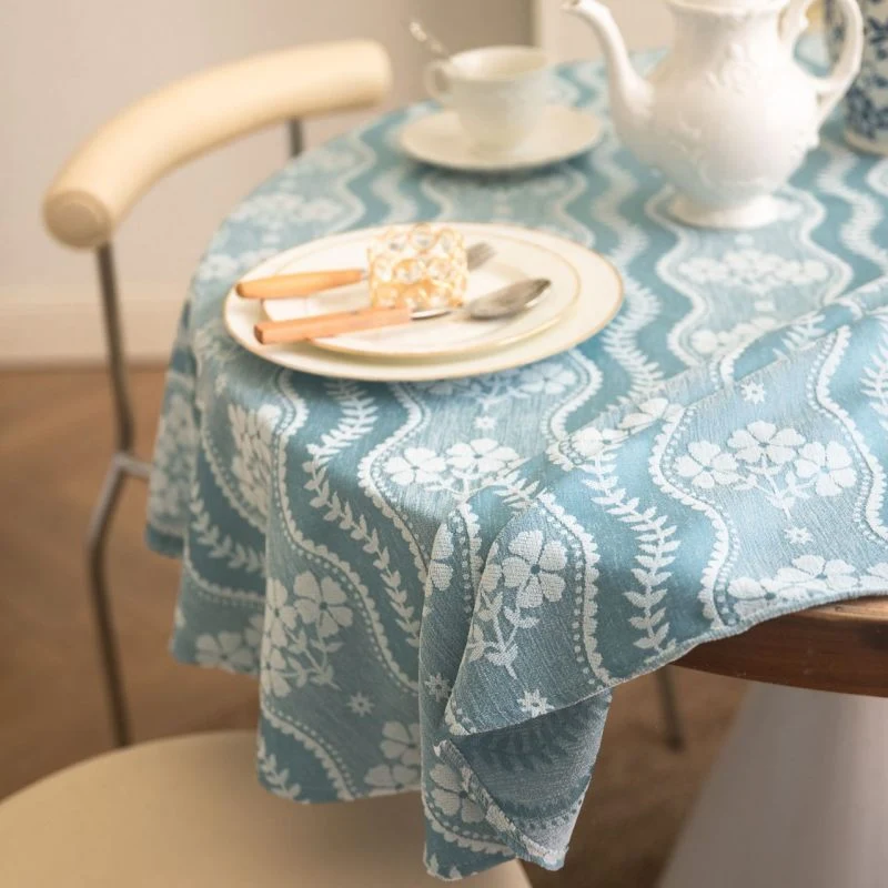 Nappe Jacquard Ronde 180 cm Bleu