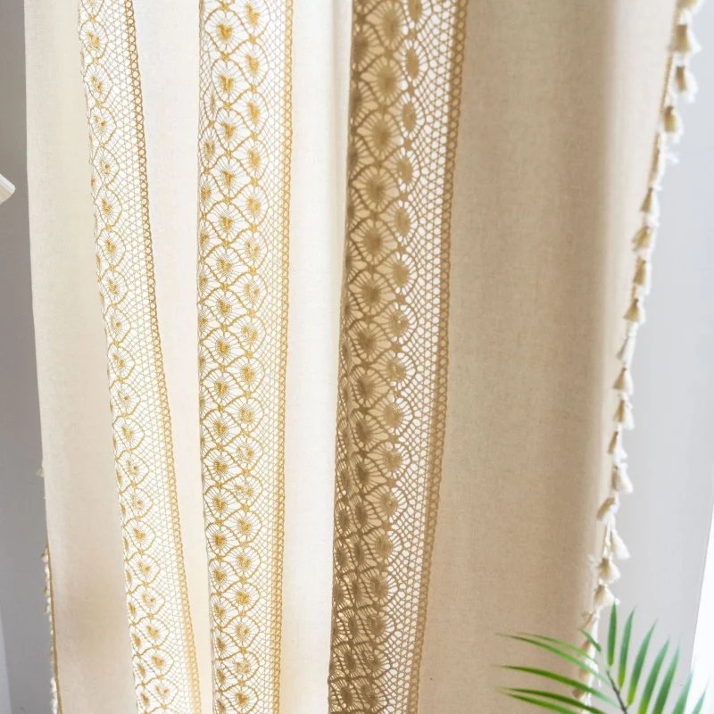 Rideau Tamisant Passe Tringle Motif Crochet Beige 150 x H240 cm