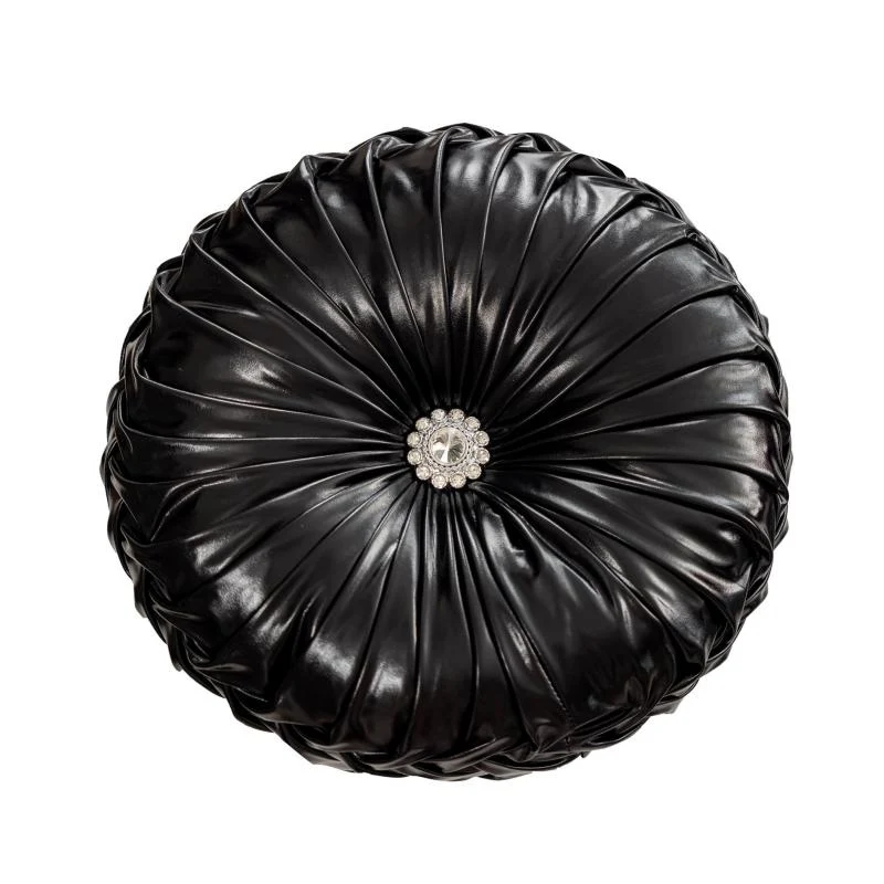 Coussin de Canapé Rond Plissé Brillant 35 cm Noir