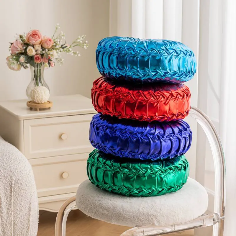 Coussin de Canapé Rond Plissé Brillant 35 cm Bleu