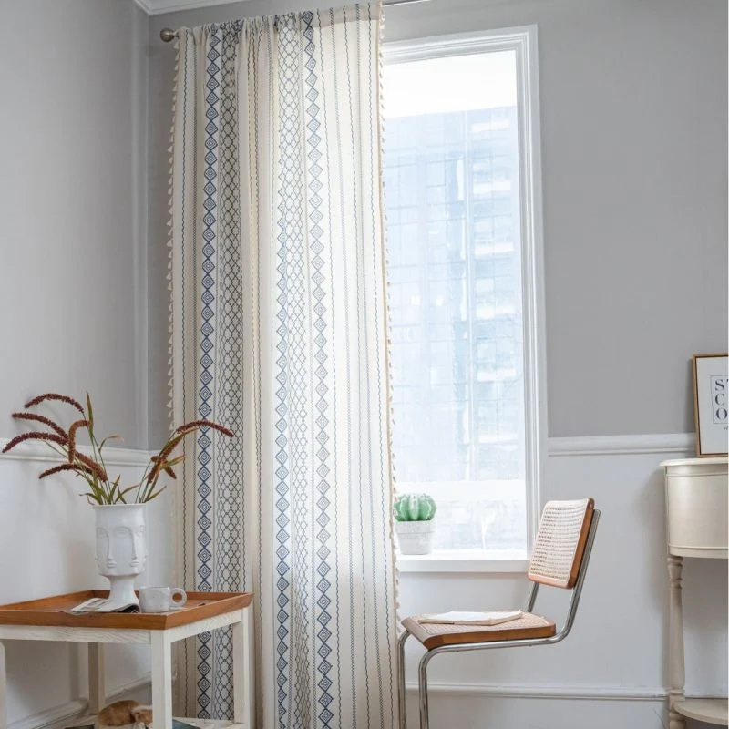 Rideau Tamisant Graphique Bleu Passe Tringle 150 X 240cm