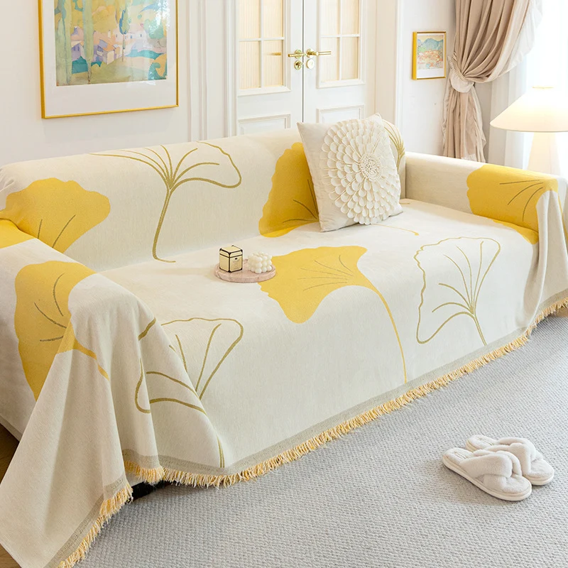 Couverture de Canapé en Chenille Ginkgo Jaune