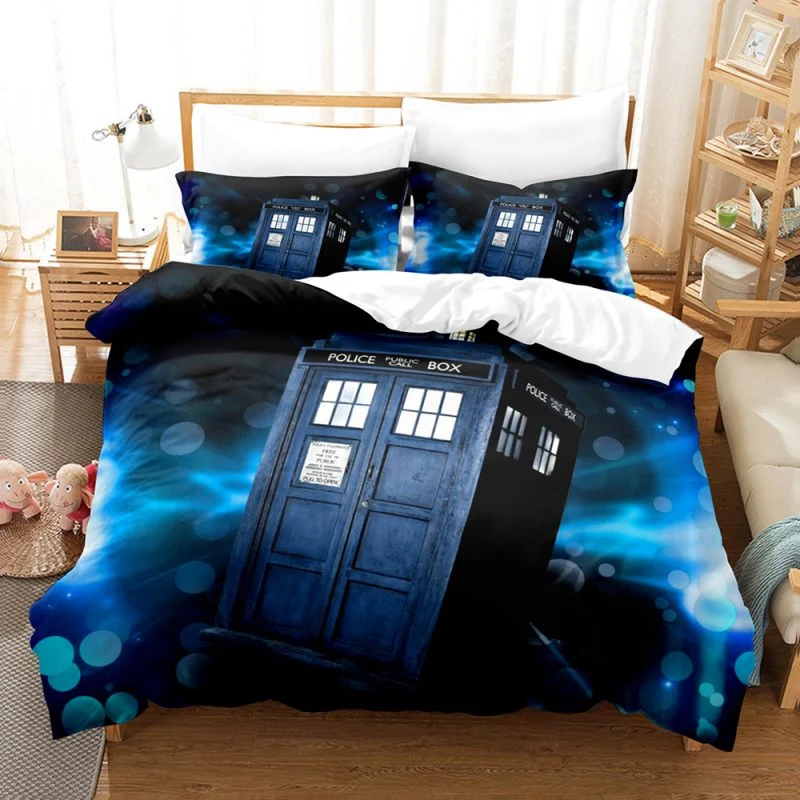 Housse de Couette et Deux Taies 3D Architecture Bleu 240cm