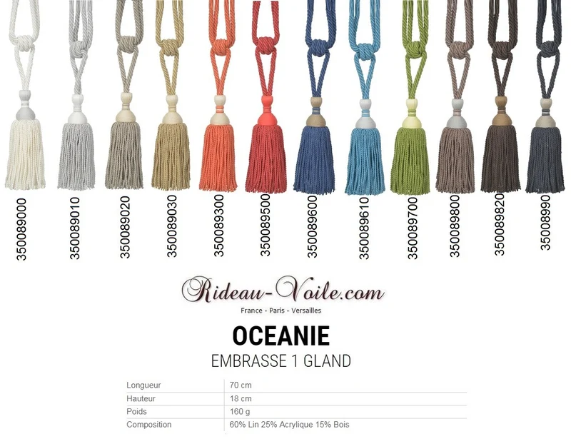 Rideauvoile boutique Passementerie embrasse gland finition de rideau luxe bois lin