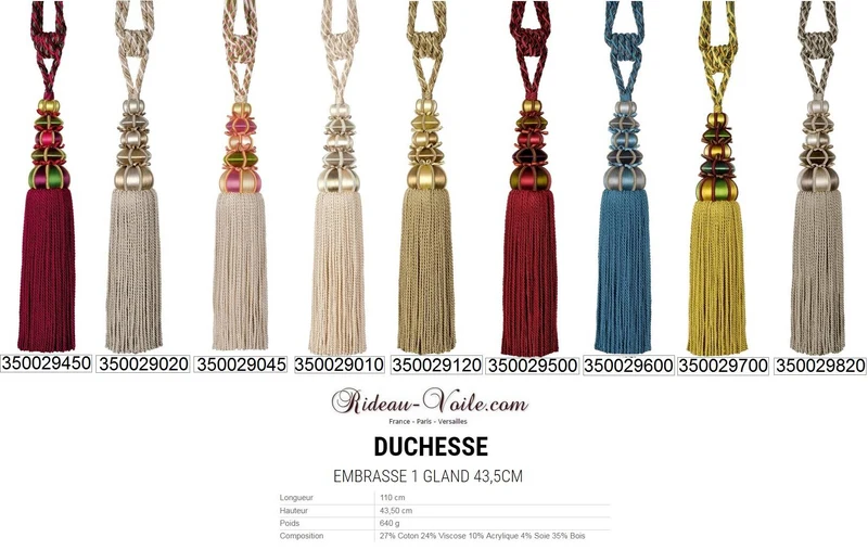 Passementerie embrasse gland rideau bois perles soie - Tassel curtain drapes tiebacks
