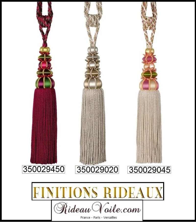 Passementerie embrasse gland rideau bois perles soie - Tassel curtain drapes tiebacks