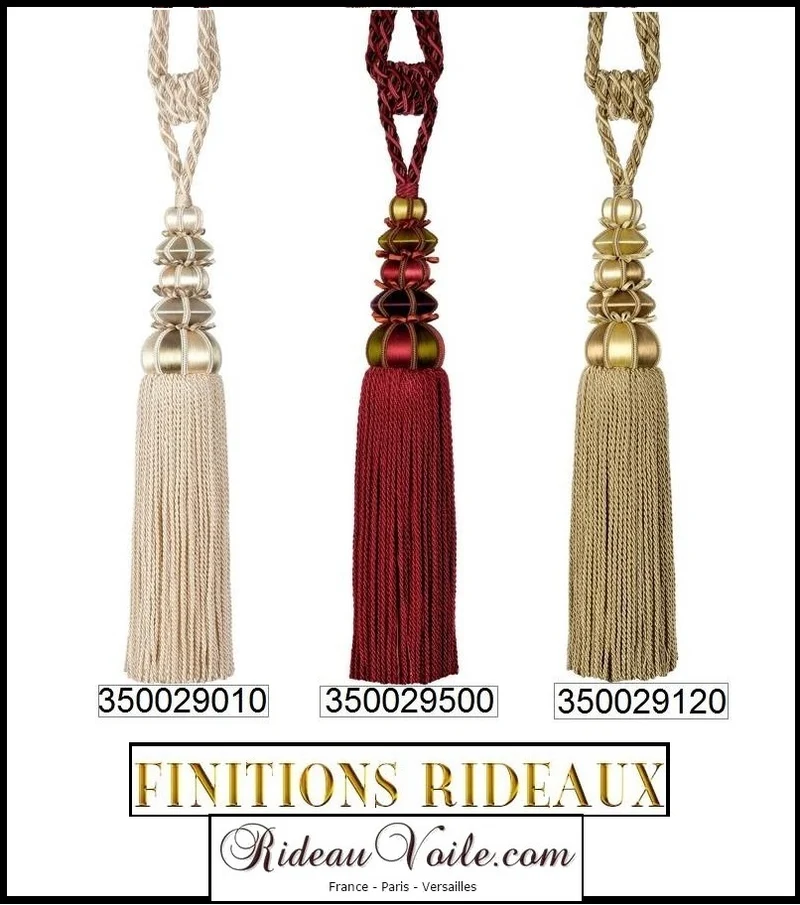 Passementerie embrasse gland rideau bois perles soie - Tassel curtain drapes tiebacks
