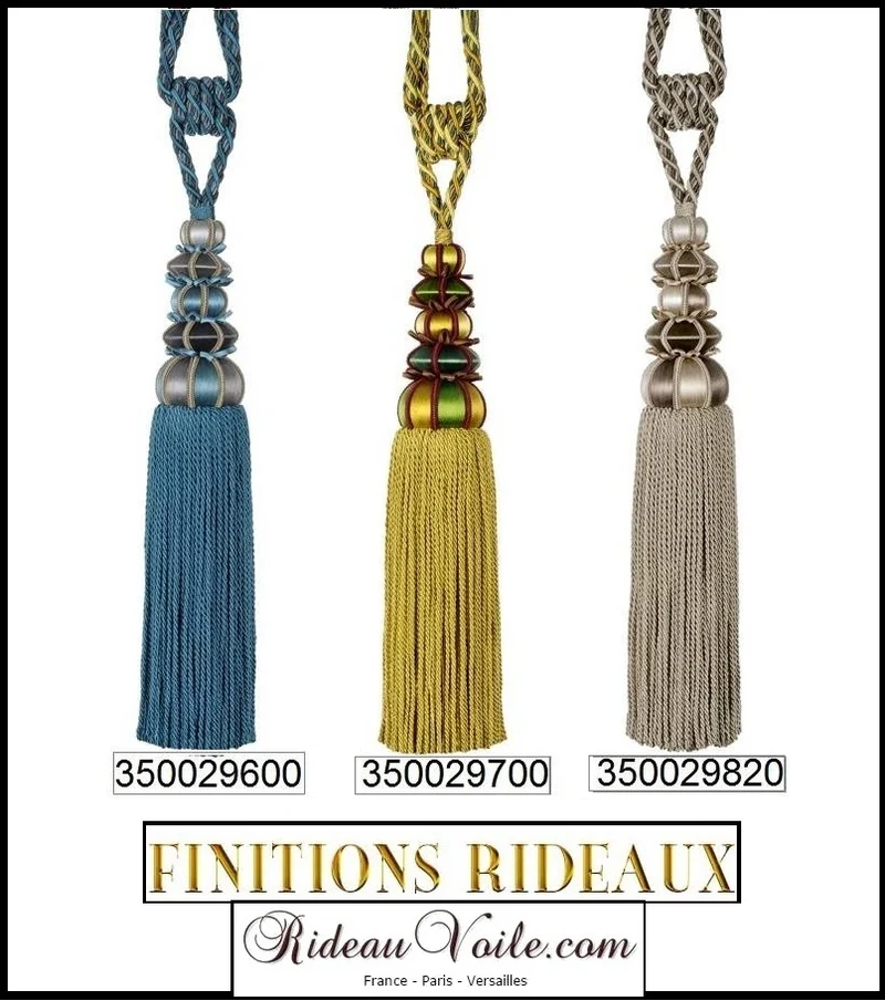 Passementerie embrasse gland rideau bois perles soie - Tassel curtain drapes tiebacks