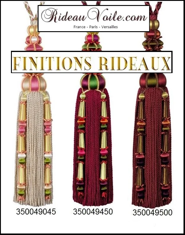 Passementerie embrasse gland rideau luxe bois perles soie - Tassel silk tie back curtain