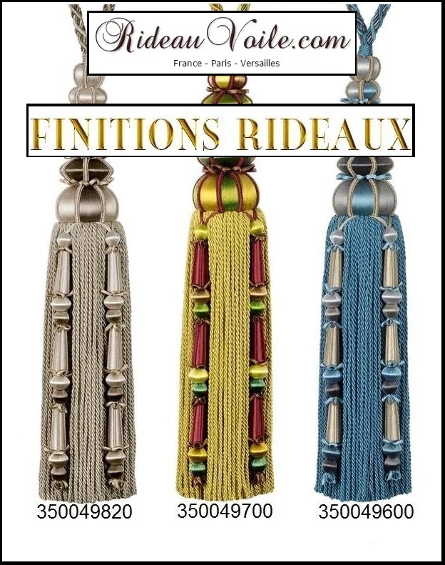 Passementerie embrasse gland rideau luxe bois perles soie - Tassel silk tie back curtain