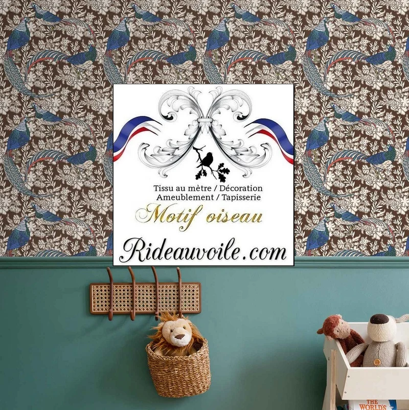 Tissu marron ameublement tropical motif exotique oiseaux fleur au mètre