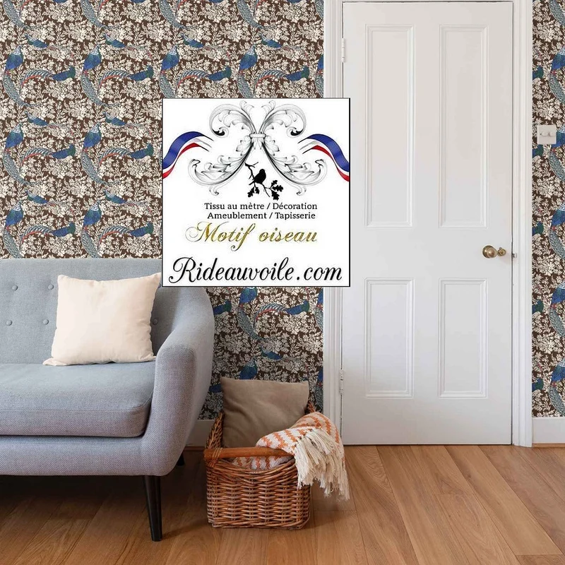 Tissu marron ameublement tropical motif exotique oiseaux fleur au mètre