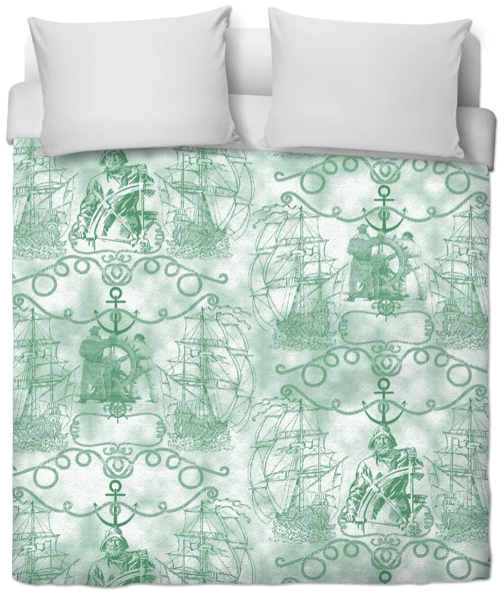 Boutique Tissu motif bateau style Marin vert au mètre rideau tapisserie siège fauteuil