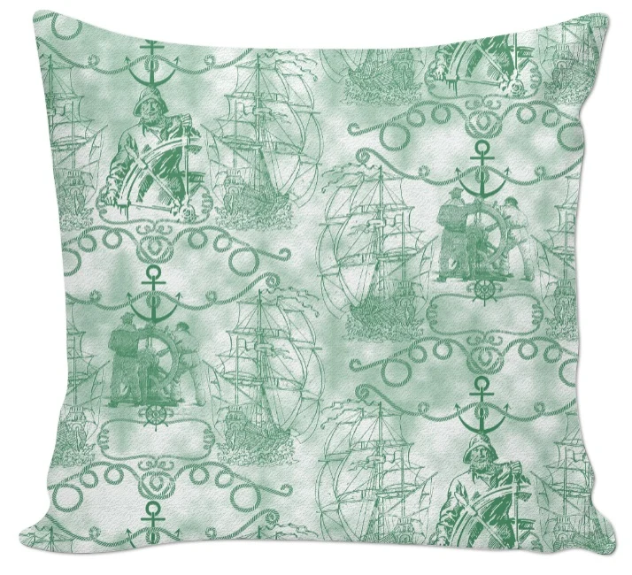 Boutique Tissu motif bateau style Marin vert au mètre rideau tapisserie siège fauteuil