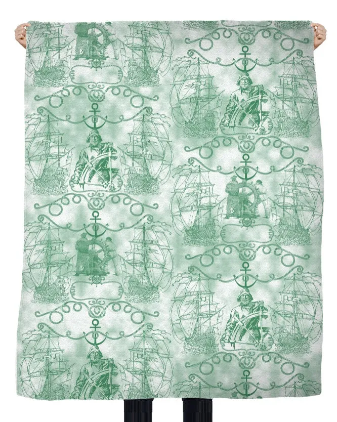 Boutique Tissu motif bateau style Marin vert au mètre rideau tapisserie siège fauteuil