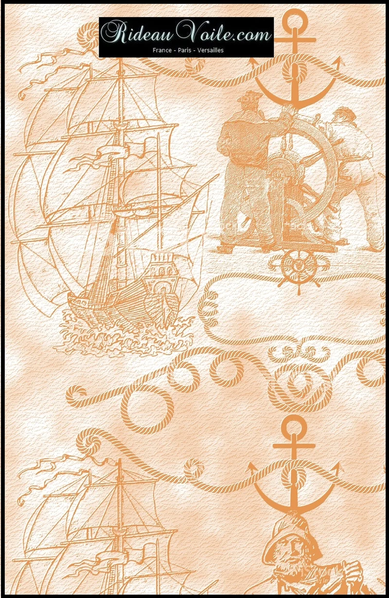 Tissu ameublement motif bateau Marin au mètre orange rideau tapisserie siège