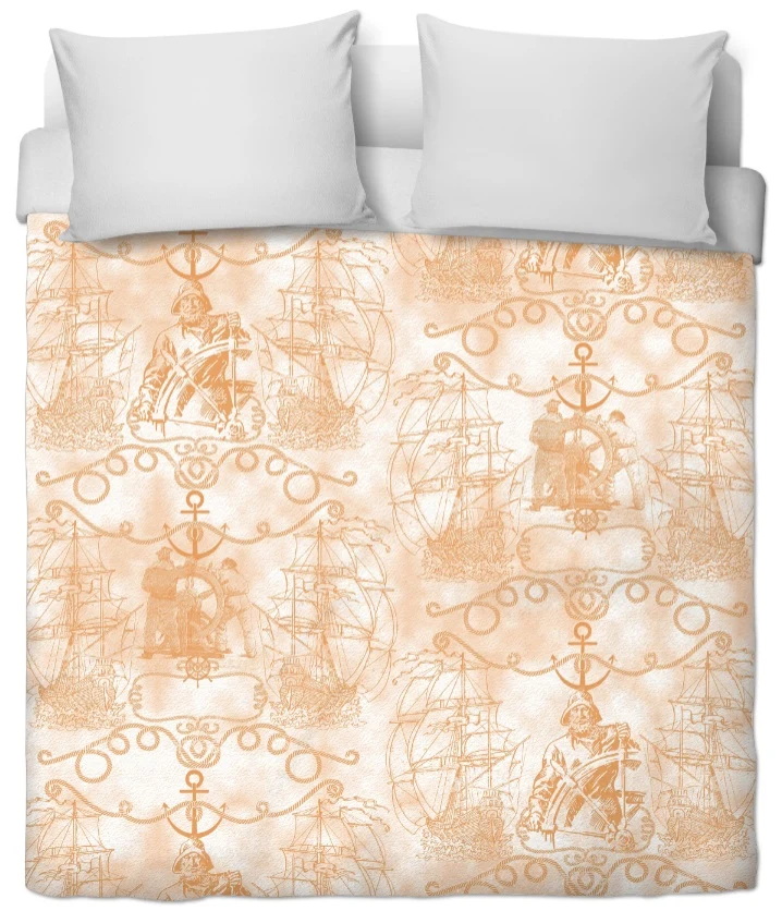 Tissu ameublement motif bateau Marin au mètre orange rideau tapisserie siège
