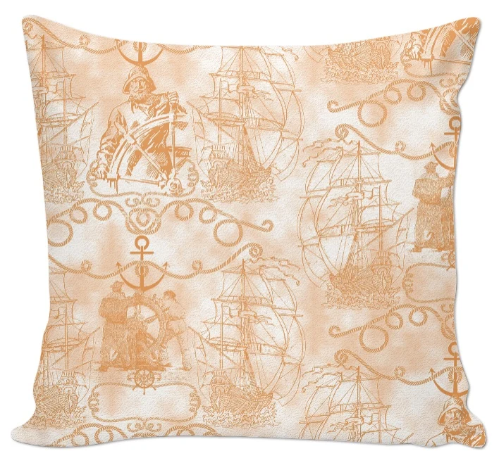 Tissu ameublement motif bateau Marin au mètre orange rideau tapisserie siège