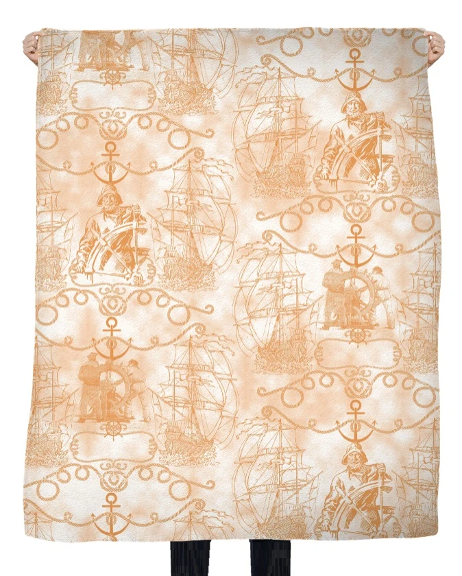 Tissu ameublement motif bateau Marin au mètre orange rideau tapisserie siège
