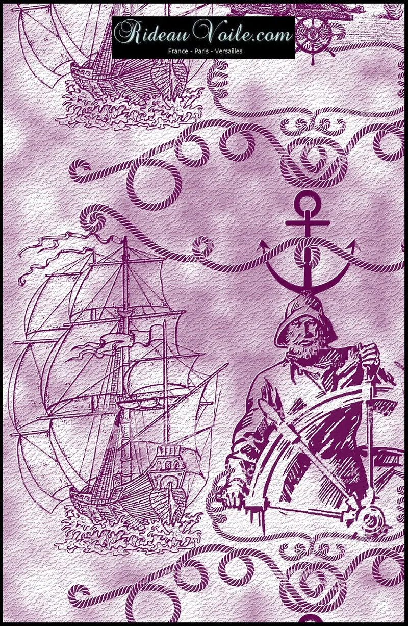 Tissu ameublement motif bateau Marin au mètre violet rideau tapisserie siège