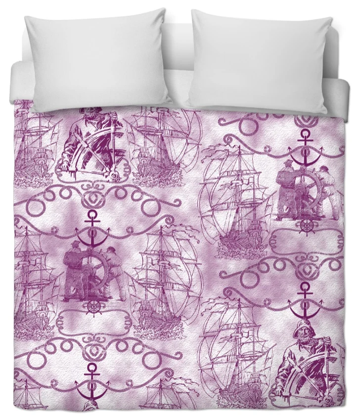 Tissu ameublement motif bateau Marin au mètre violet rideau tapisserie siège