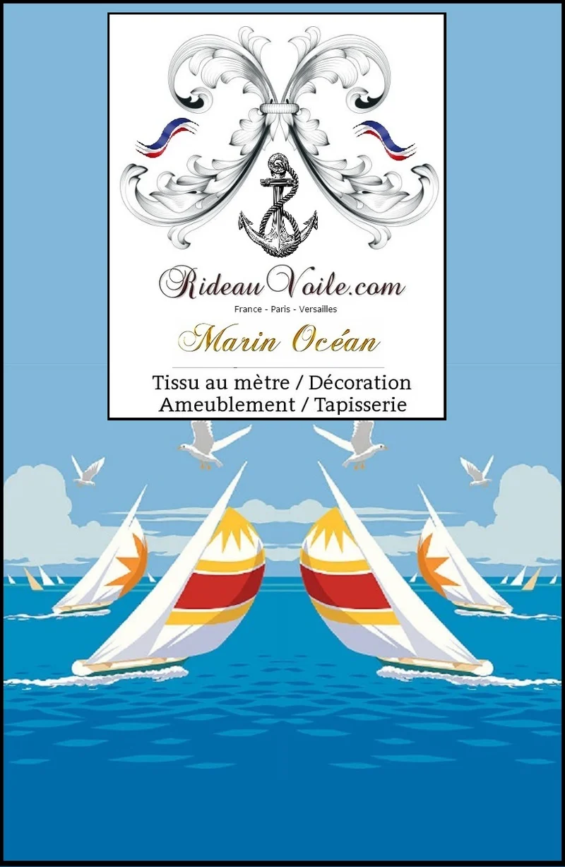 Boutique Paris tissu ameublement motif imprimé Marin bateau mer mètre rideau couette