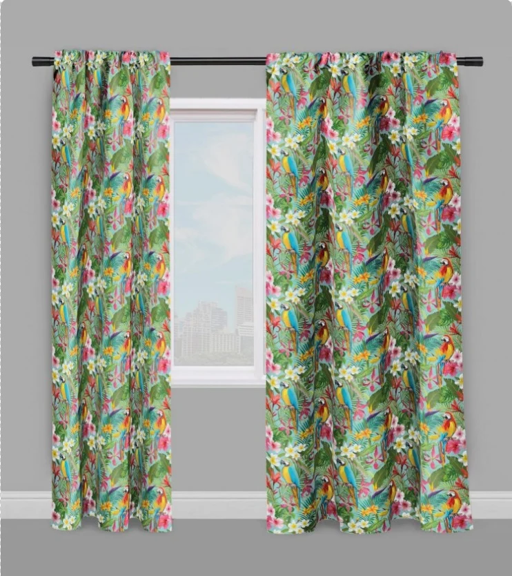 Tissus fleurs oiseaux motif exotique tropical feuilles au mètre rideau tapisserie siège