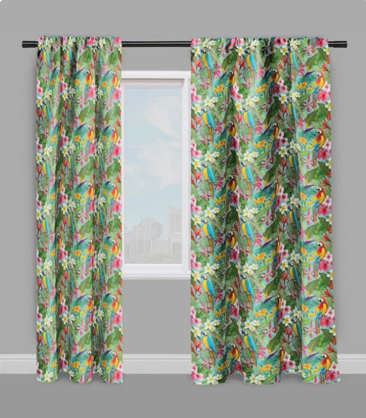 Tissu ameublement imprimé fleur oiseaux motif jungle exotique tropical feuille au mètre rideau