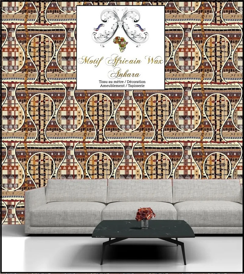 Tissu ameublement déco tapisserie ethnique motif Africain Bazin Ndop Bogolan Baltik