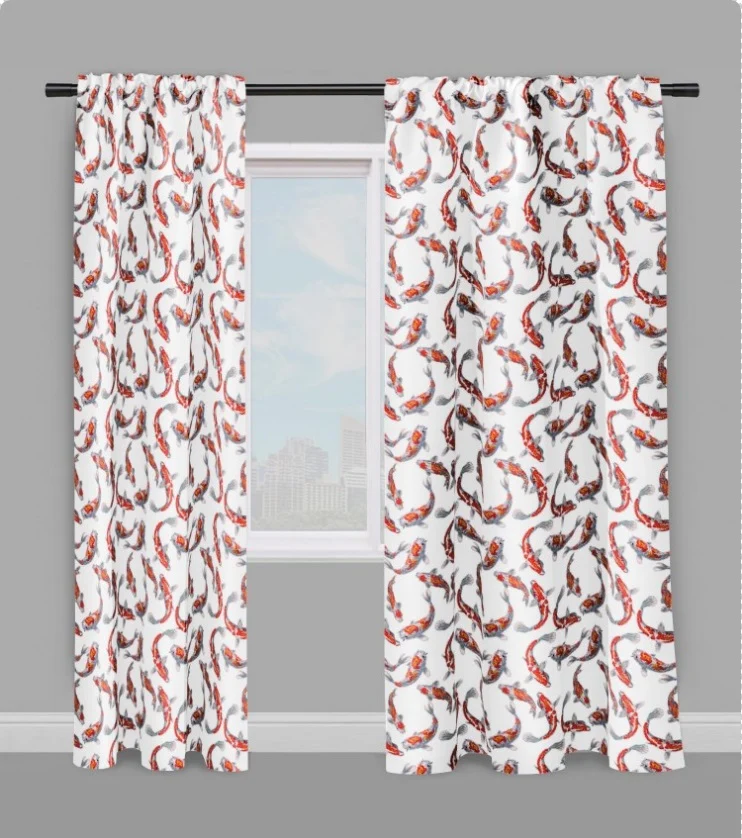 Tissu au mètre Asiatique motif poisson Japonais Carpe Koï déco rideau couette