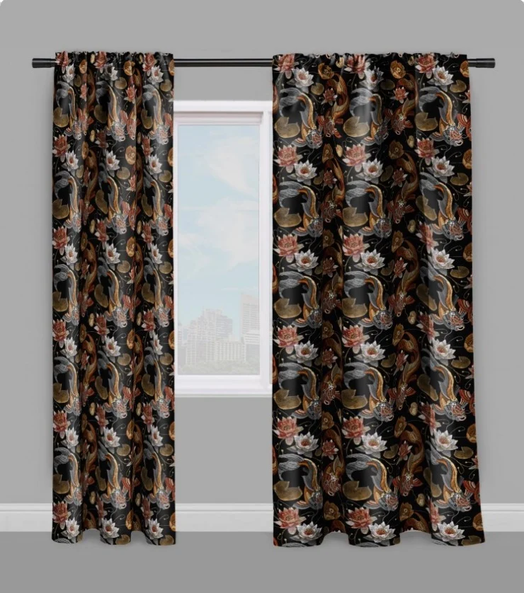 Tissu au mètre asiatique motif poisson Japonais Carpe Koï rideau couette