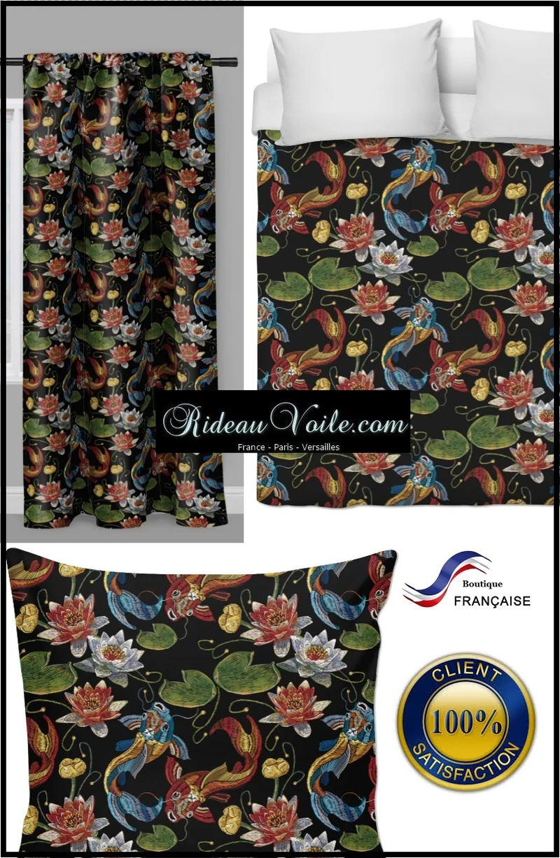Tissu au mètre ameublement motif poisson Japonais Carpe Koï déco Japonaise rideau