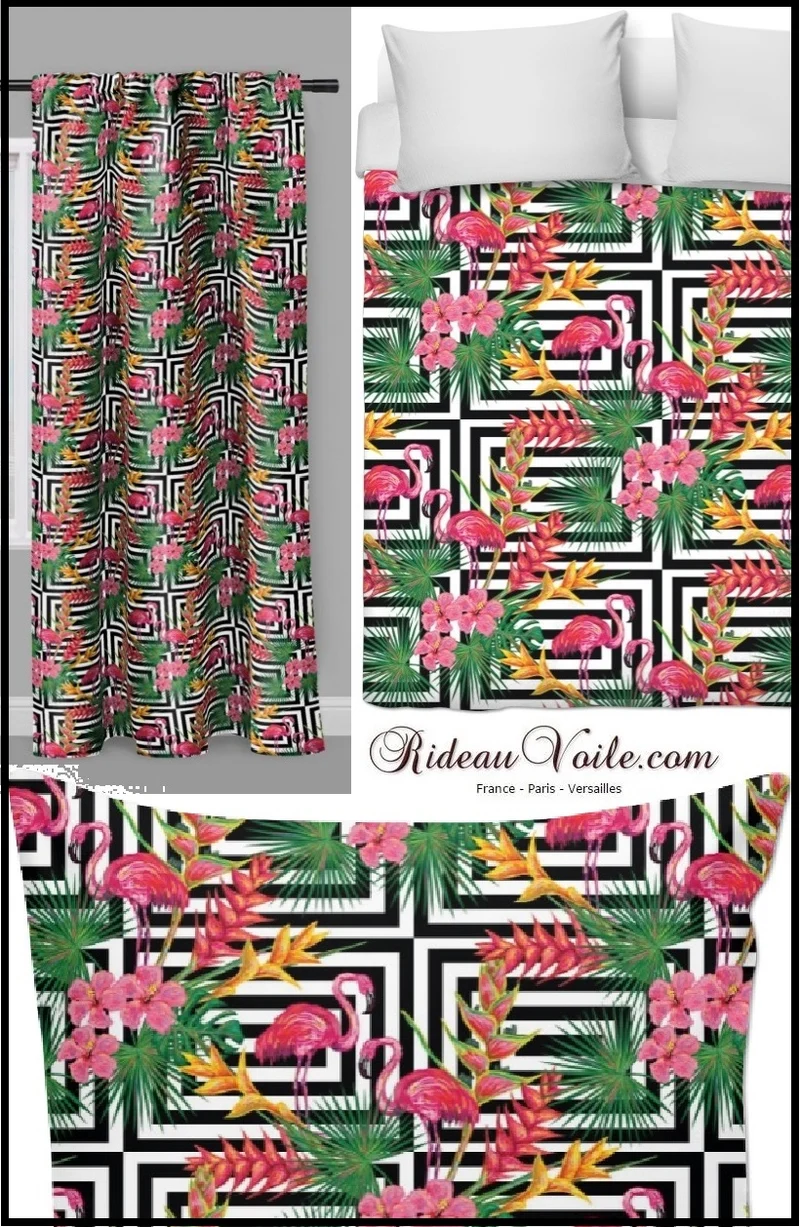 Tissu occultant ignifugé ameublement motif exotique tropical plante mètre rideau jungle