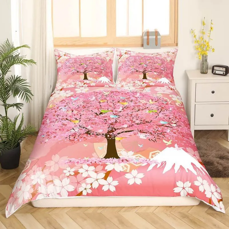 Housse de Couette et Deux Taies Arbre de Cerise