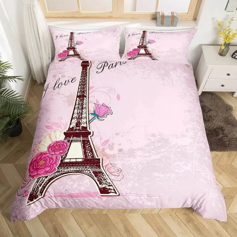 Housse de Couette et Deux Taies Rose et la Tour Eiffel