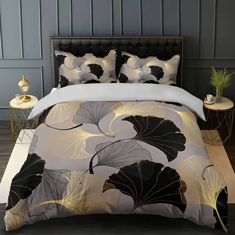 Housse de Couette et Deux Taies Ginkgo Feuille Imprimée