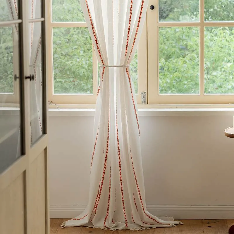 Rideau Tamisant Brodé Orange Bleu 140 x H260 cm