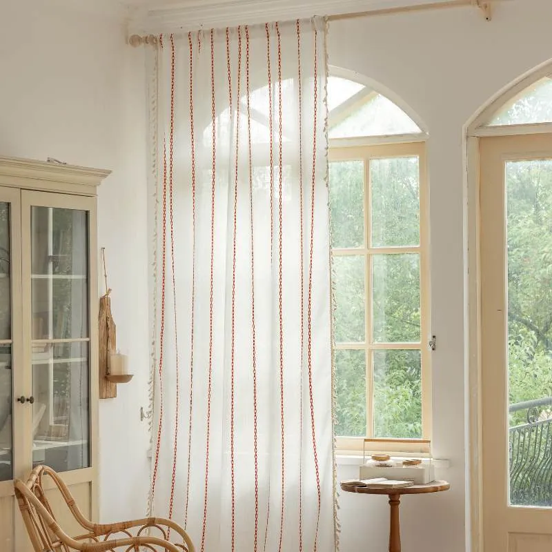 Rideau Tamisant Brodé Orange Bleu 140 x H260 cm