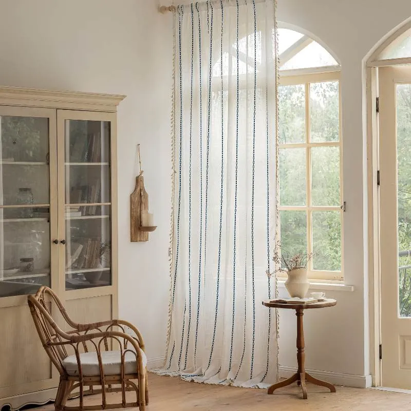 Rideau Tamisant Brodé Orange Bleu 140 x H260 cm