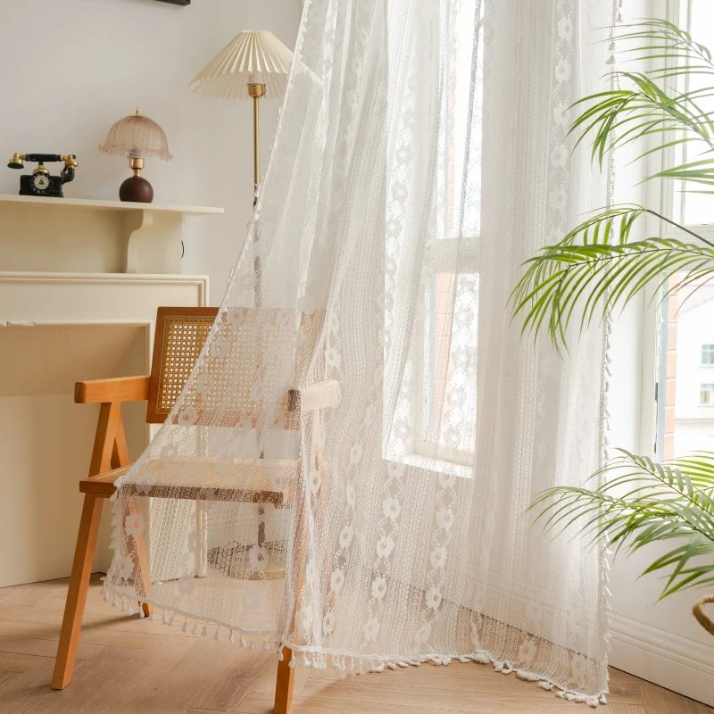 Voilage à Franges Galon Fronceur Rose 150 x H 180 cm Blanc