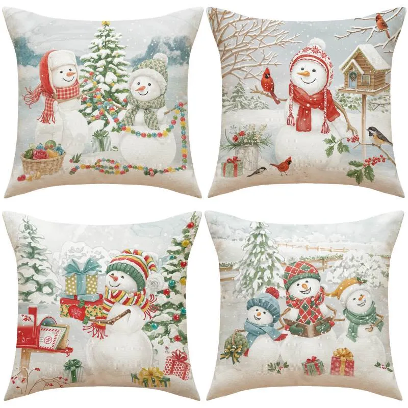 Housse de Coussin Bonhomme de Neige-Lot de 4