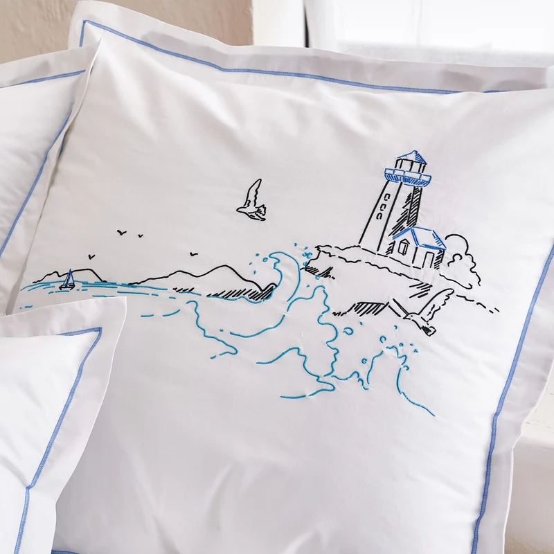 Taie d'oreiller Phare - Percale de coton brodée