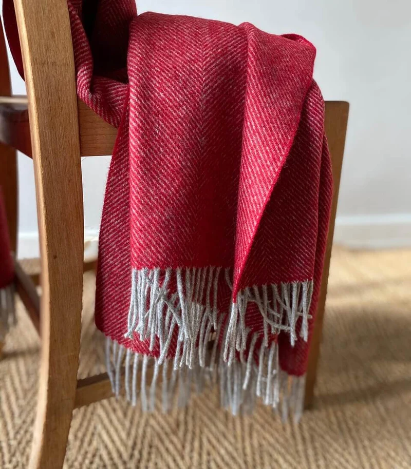 Plaid Laine Mérinos Chevrons Rouge