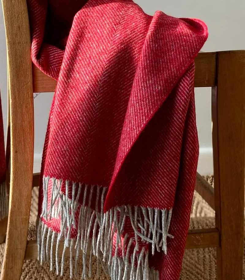Plaid Laine Mérinos Chevrons Rouge