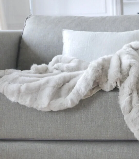 Plaid Couverture Fausse Fourrure Blanc Ivoire 170 X 240 cm