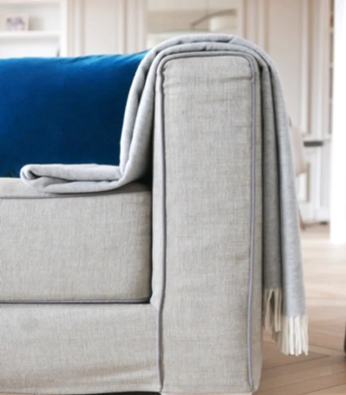 Plaid Cachemire Reversible Gris et Ecru - Collection VENICE 140 X 210 cm