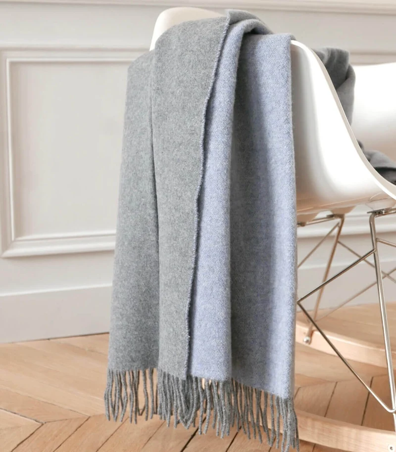Plaid Cachemire et Laine Reversible Bleu et Gris 150 x 200 cm - Collection VENICE