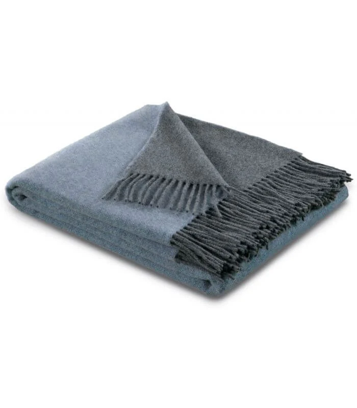 Plaid Cachemire et Laine Reversible Bleu et Gris 150 x 200 cm - Collection VENICE