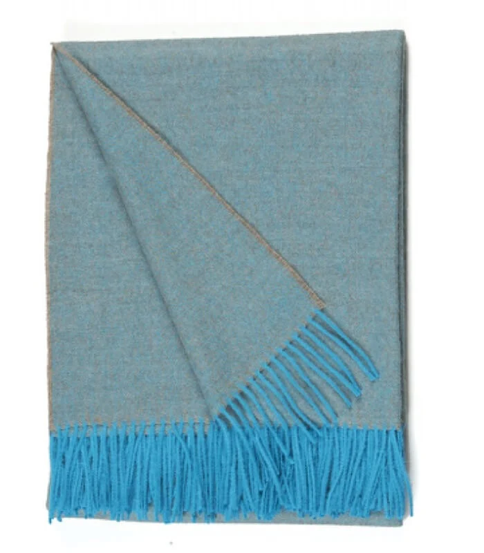 Plaid Laine Alpaga Luxe Chevrons Bleu Beige 130 X 180cm